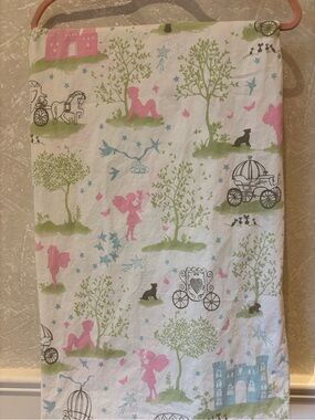 Pottery Barn Kids Pink & Green Fairy Tale Cotton flat. sheet
